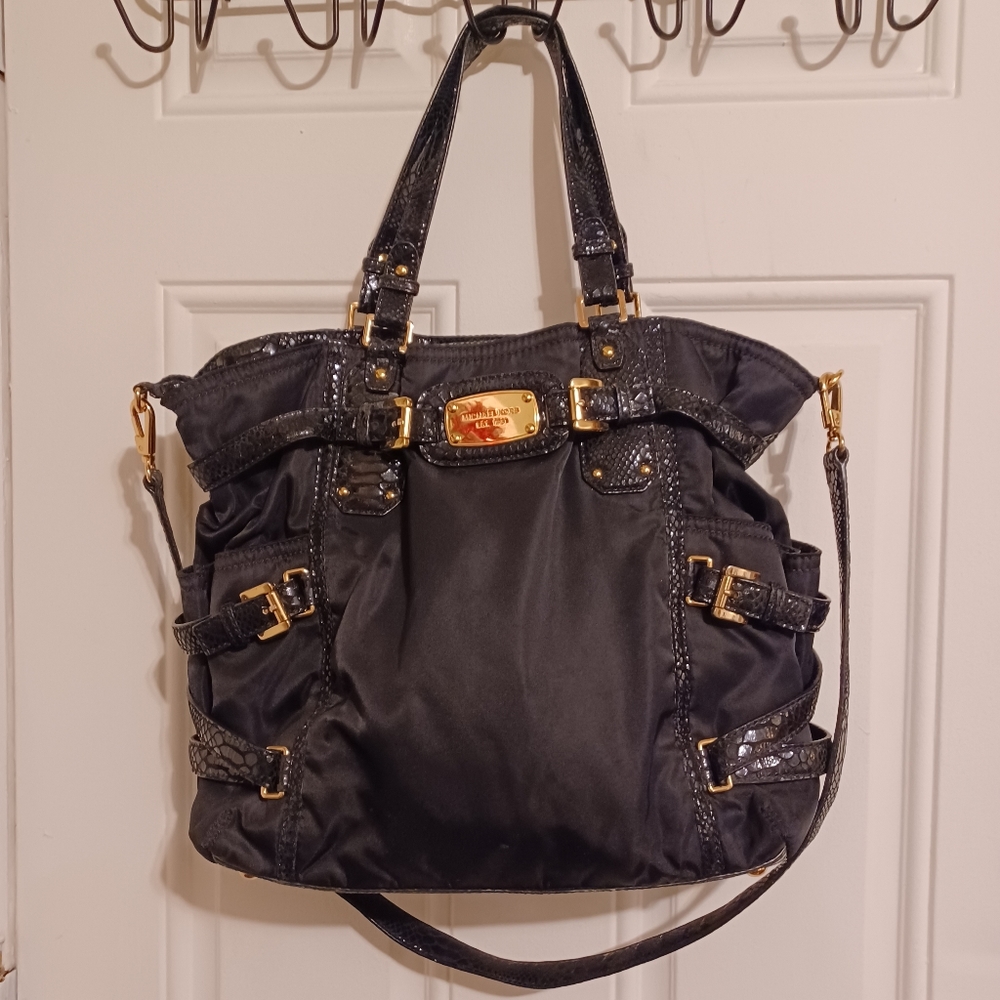 Micheal Kors Kempton Nylon and Leather Trim Shoulder Bag Tote